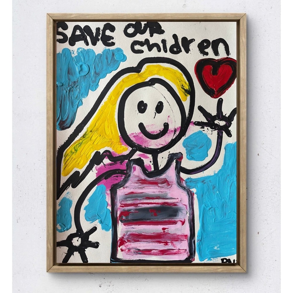 Save Our Children Pop Art Painting Original 11x14 Mixed Media Oman Hosea Art